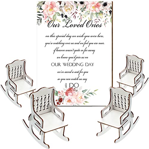 Yookeer 5 Pieces Wedding Memorial Chair Sign Reserved Wooden Table Plaque with Bracket in Memory of Loved Ones Who Died in Heaven - style: Flowers Style