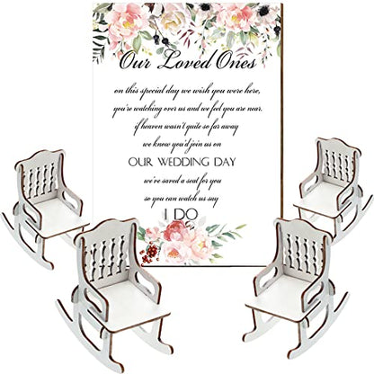 Yookeer 5 Pieces Wedding Memorial Chair Sign Reserved Wooden Table Plaque with Bracket in Memory of Loved Ones Who Died in Heaven - style: Flowers Style