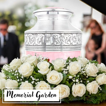 Alpha Living Home Cremation Urn for Human Ashes, 200+ cu in, Pink Silver - color: Pastel Silver, size: Hand Engraved