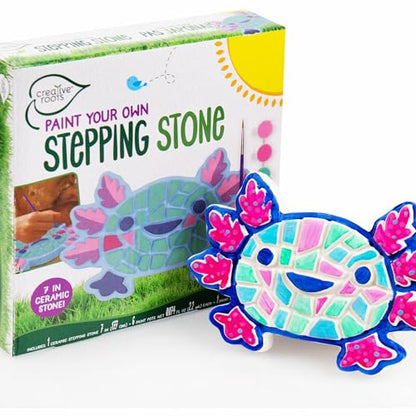 Creative Roots Paint Your Own Stepping Stone Kit, Axolotl | DIY Garden Stepping Stone Activity, Arts and Crafts Project for Kids, Includes Pre-Cast Ceramic and Paints - style: Axolotl