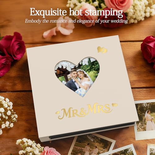 Wedding Photo Album 4x6 400 Pockets, Beige Linen Memory Book Gift - color: Love Beige
