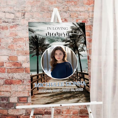 Memorial Sign, Modern Funeral Sign, Blue, PVC, 12x18 Inches, Free Standing - color: Version 9