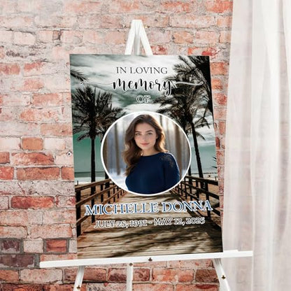 Memorial Sign, Modern Funeral Sign, Blue, PVC, 12x18 Inches, Free Standing - color: Version 9