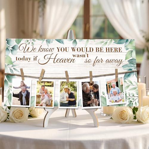 Rustic Wood Memory Table Sign 16 x 8 Inch, In Loving Memory Wedding Sign with Clips, Rustic Wedding Decor for Ceremony and Reception Wooden Memorial Picture Board to Honor Souls-A05 - color: white-leaves-1