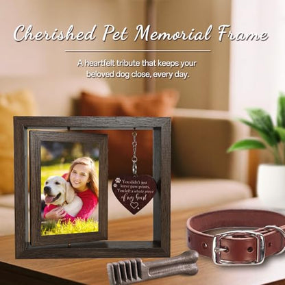 Pet Memorial Gift for Dogs and Cats – Rotating Wooden Picture Frame for 4x6 Photos – Loss of Dog Sympathy Gift, Pet Loss Remembrance Bereavement Keepsake - color: you left a whole piece of my heart