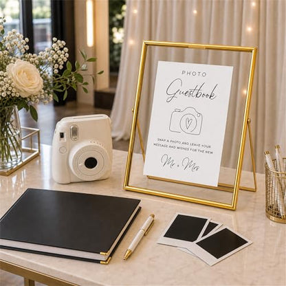 Calculs Photo Guest Book Sign, Gold 8x10 Floating Picture Frame | Double glass metal frame, fits 6x8 insert, photo guest book station, reusable tabletop frame for signs and photos - color: Gold