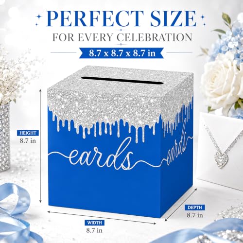 Blue Silver Card Box with Slot for Graduation, Wedding and Birthday Party - color: Blue Silver02