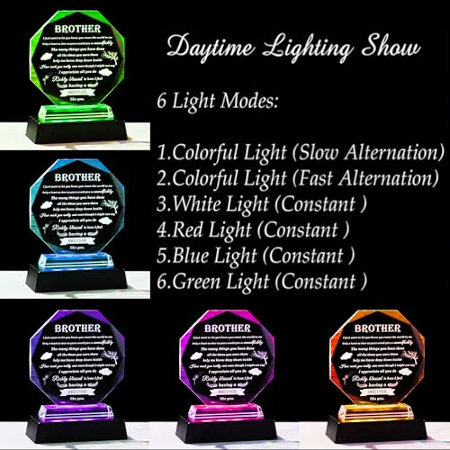Gifts for Brother with Colorful Base Brother Gifts from Sister Crystal Brother Plaque Keepsakes for Adult, Birthday, Fathers Day, Christmas, Valentine Day - style: 12BJ Brother+ Light Base