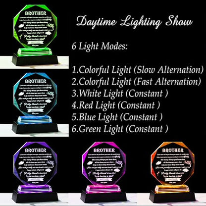 Gifts for Brother with Colorful Base Brother Gifts from Sister Crystal Brother Plaque Keepsakes for Adult, Birthday, Fathers Day, Christmas, Valentine Day - style: 12BJ Brother+ Light Base