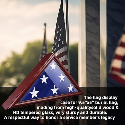 ASmileIndeep Flag Display Case - 5' x 9.5' Funeral & Military Flag Shadow Box with HD Tempered Glass and Wall Mount, Folded Triangle Flag Holder Frame for Veterans, Red - size: For 5' x 9.5' Flag-Red