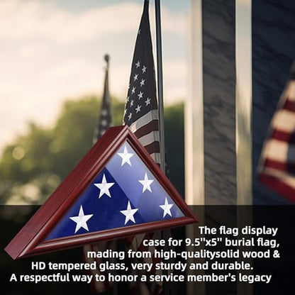 ASmileIndeep Flag Display Case - 5' x 9.5' Funeral & Military Flag Shadow Box with HD Tempered Glass and Wall Mount, Folded Triangle Flag Holder Frame for Veterans, Red - size: For 5' x 9.5' Flag-Red