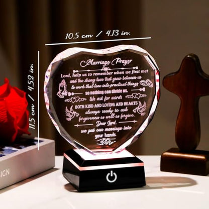 Arikyrist Wedding Gifts for Couples 2026 Glass Heart Plaque with Light Base | Inspiring Wedding Presents, for Newlyweds Friends, Anniversary Marriage Prayer Keepsake, for Bride Groom Wife Husband Parents - color: MARRIAGE PRAYER