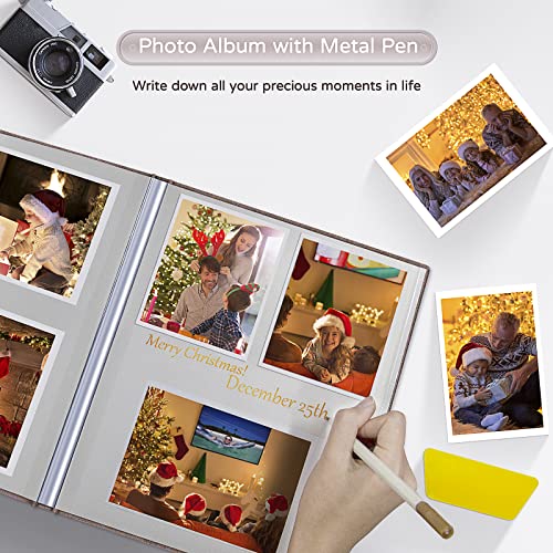 Popotop Large Photo Album Self Adhesive 4x6 5x7 8x10 Scrapbook Album DIY Picture Book,Gifts for Mom,Family Baby and Wedding,with Metal Pen and Plastic Board - color: Brown, size: 11.5"x10.6"40pages