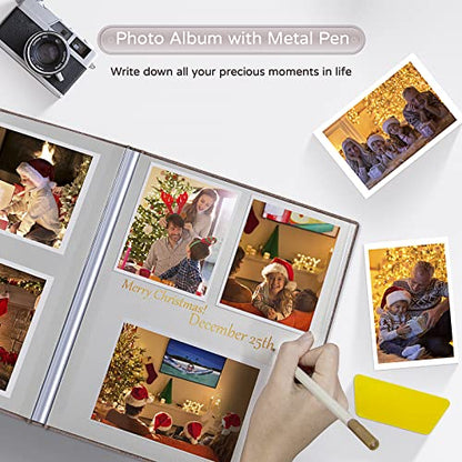 Popotop Large Photo Album Self Adhesive 4x6 5x7 8x10 Scrapbook Album DIY Picture Book,Gifts for Mom,Family Baby and Wedding,with Metal Pen and Plastic Board - color: Brown, size: 11.5"x10.6"40pages