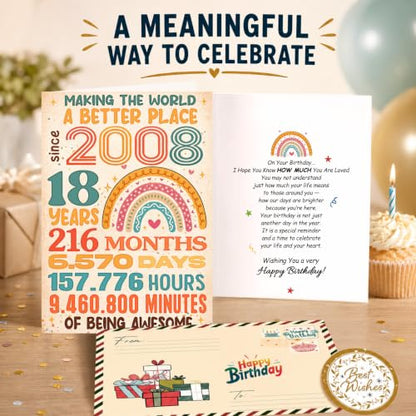 18th Birthday Card, 18 Birthday Card for Girl Boy with Seal and Envelope, Funny 18th Birthdayy Cards for Daughter Granddaughter Son Grandson Friend Sister Brother - color: 18th