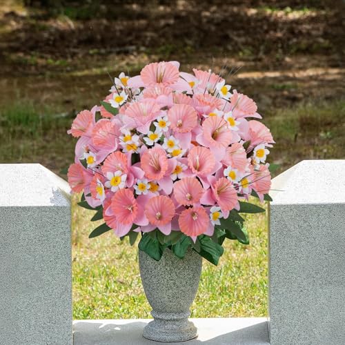 Artificial Flowers for Cemetery, Daffodils Flowers, Pink, 4PCS - color: Pink-4pcs