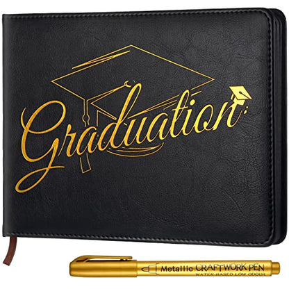 Frienda 2026 Graduation Guest Book Leather Guest Sign in Book with Pen Graduation Party Favors Congratulation Graduates Signature Books(Graduations,Black, Gold) - color: Black, Gold, size: Graduation