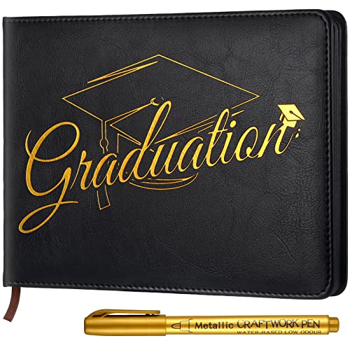 Frienda 2026 Graduation Guest Book Leather Guest Sign in Book with Pen Graduation Party Favors Congratulation Graduates Signature Books(Graduations,Black, Gold) - color: Black, Gold, size: Graduation