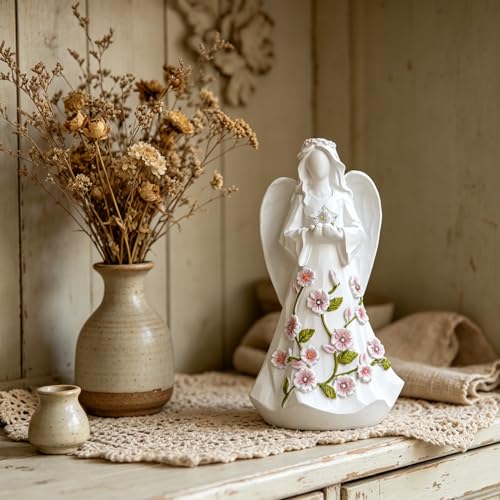 Guardian Angel Figurines Resin with Light Star Battery Operated Gift Decor