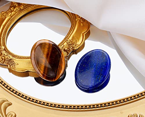 QINJIEJIE 2PCS Worry Stones for Anxiety Tiger's Eye Lapis Lazuli Crystals Hand Carved Thumb Stones Pocket Meditation Oval Shaped Crystal Natural Reiki Relax Palm Stone Gift for Men - color: B-lapis Lazuli & Tiger's Eye