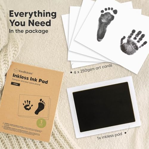 1pk Inkless Baby Hand and Footprint Kit, Mess Free Ink Pad (Jet Black, J) | Jumbo Size, Newborn Keepsake, Dog Nose, Paw Print Kit, Clean Touch Ink Pads, Baby Handprints Footprints Kit, New Mom Gifts - color: Jet Black, size: 1-Pack, Jumbo 4.8" x 6.8"