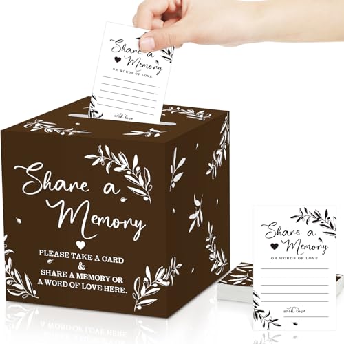 Pajean 50 Pcs Share a Memory Cards for Collections of Life, Memory Cards Box for Guest Ideas Funeral Graduation Wedding Bridal Shower Birthday Anniversary Retirement(Brown,Trendy) - color: Brown, style: Trendy