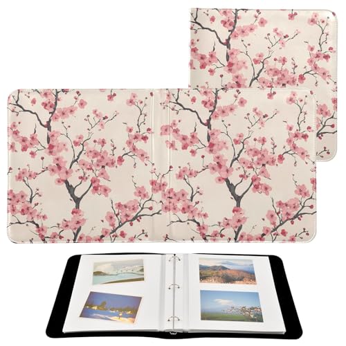 JIPONI Japan Cherry Blossoms Large Photo Album, DIY Leather Cover Scrapbook Albums for 4x6 5x7 6x8 Pictures, Self Adhesive Memory Book for Wedding, Baby, Family - color: Cherry Blossoms