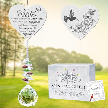 Memorial Gifts for Loss of Sister, Sympathy Crystal Suncatcher,Loss of Sister Sympathy Gifts,Hanging Crystals Ornament for Window Rainbow Maker Prisms Home Decor Gift - style: Sister