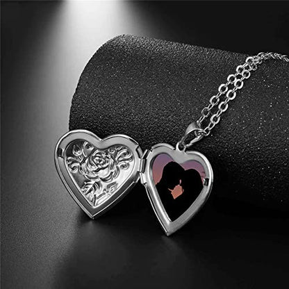 2 Pcs Locket Necklace that Holds Pictures Stainless Steel Locket Pendant Necklace Memory Photo Pendant Necklace for Women Girls - color: Heart style 4