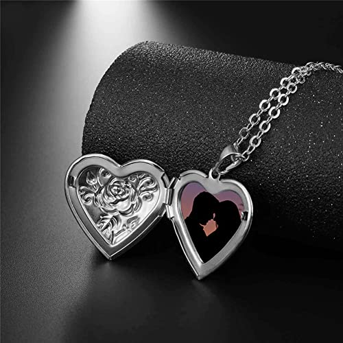 2 Pcs Locket Necklace that Holds Pictures Stainless Steel Locket Pendant Necklace Memory Photo Pendant Necklace for Women Girls - color: Heart style 4