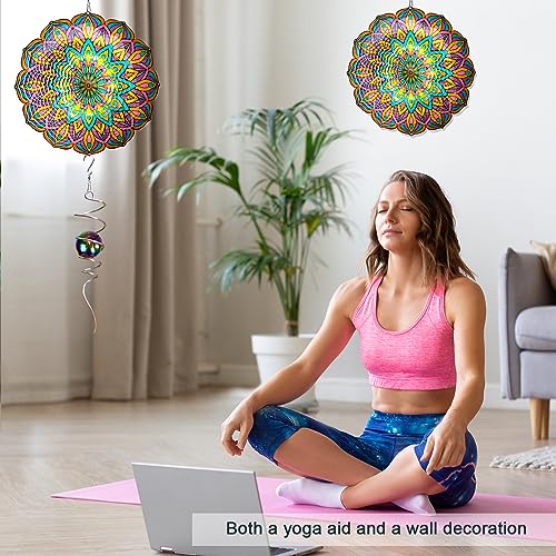 Mandala Wind Spinner Purple Tulip Design, 12in Hanging Sculptures - color: Mandala Purple Tulip