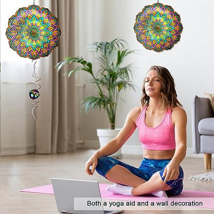Mandala Wind Spinner Purple Tulip Design, 12in Hanging Sculptures - color: Mandala Purple Tulip