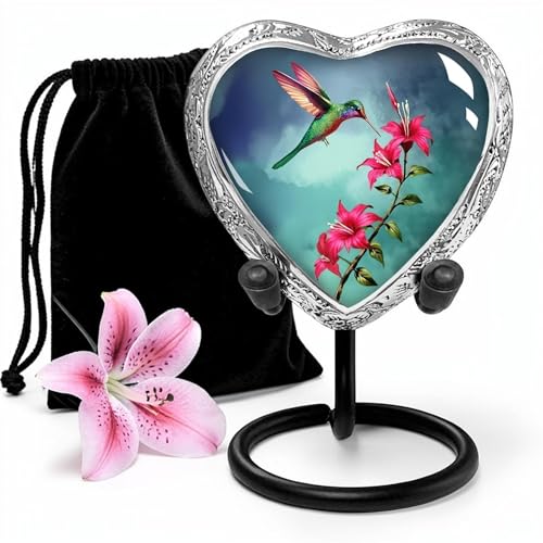 Blue Hummingbird Heart Keepsake Cremation Urn – Sharing Urn for Human Ashes – A Loving Tribute for a Man or Woman – Small Heart-Shaped Memorial Keepsake - color: Blue, size: Small Heart