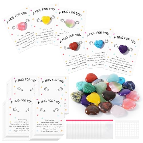 Pocket Hug Bulk with Little Heart Worry Stones and Gift Cards, Pocket Hug Token Keepsake for Friends, Colleagues, Funeral, Celebration of Life, Encouragement Party Favors (24 Sets) - color: 24 Sets