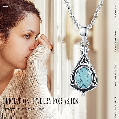 Urn Necklace for Ashes Cremation Jewelry 925 Sterling Silver Ashes Pendant Necklace Memorial Jewelry Gifts for Women Men Girls Boys - style: Celtic-Dec-Turquoise