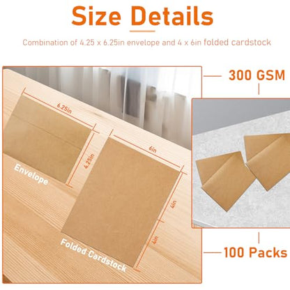 Guakicae 100 Packs Brown Blank Note Cards and Envelopes 4 x 6 - color: Brown, size: 4x6-100pcs