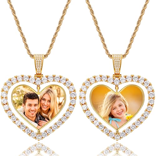 Custom Circle Chain with Picture Custom Circle Pendant Necklace - color: Heart-Gold-006