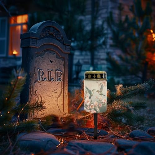 Poceacles Outdoor Solar Stake Light Cemetery Memorial Candle, Hummingbird Flower Beige - color: Hummingbird Flower Beige