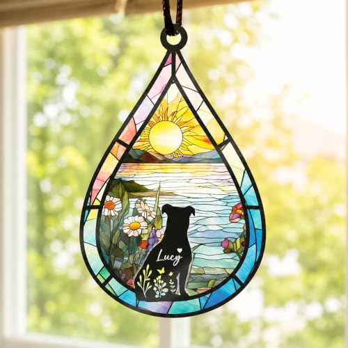 Personalized Pet Memorial Suncatcher, Custom Dog Cat Memorial Window Hanging with Photo & Name, Stained Glass Style Memorial Suncatcher, Rainbow Bridge Sympathy Gift for Pet Lovers - color: #14 Pet Suncatcher