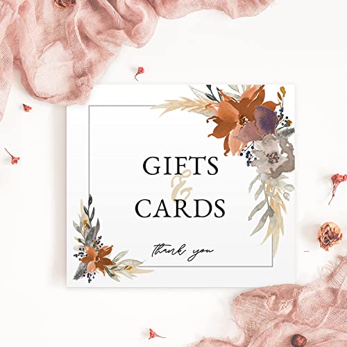 Indie Autumn Floral Gifts And Cards Sign / 8" x 9" Modern Boho Table Top Sign/Wedding Anniversary Reunion Sign/Made In The USA - color: Indie Autumn Floral, style: Gifts & Cards