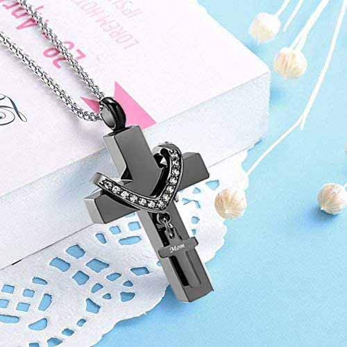 Black Cross Urn Necklaces for Ashes Cremation Crucifix Keepsake Memorial Pendant Necklace - style: Mom