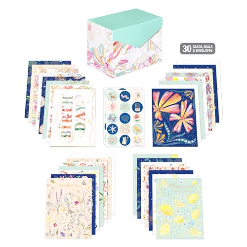American Greetings 30-Count All Occasions Deluxe Greeting Card Bundle with Refillable Keepsake Storage Box, Envelopes, and Seals, Designed by Turnowsky - color: TURNOWSKY AO DLX 30 CARD BNDL