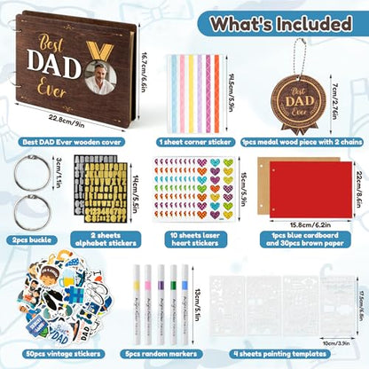 CY2SIDE Best Dad Ever Album Scrapbook - Father’s Day Wooden Scrapbook Craft Kit, DIY Photo Memories Book with 30 Pages Birthday Gift for Father’s Day, DIY Handmade Scrapbook Gift for Dad Grandpa - style: Best Dad Ever