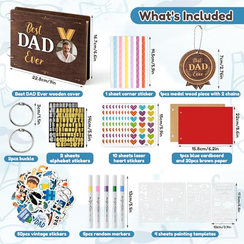 CY2SIDE Best Dad Ever Album Scrapbook - Father’s Day Wooden Scrapbook Craft Kit, DIY Photo Memories Book with 30 Pages Birthday Gift for Father’s Day, DIY Handmade Scrapbook Gift for Dad Grandpa - style: Best Dad Ever