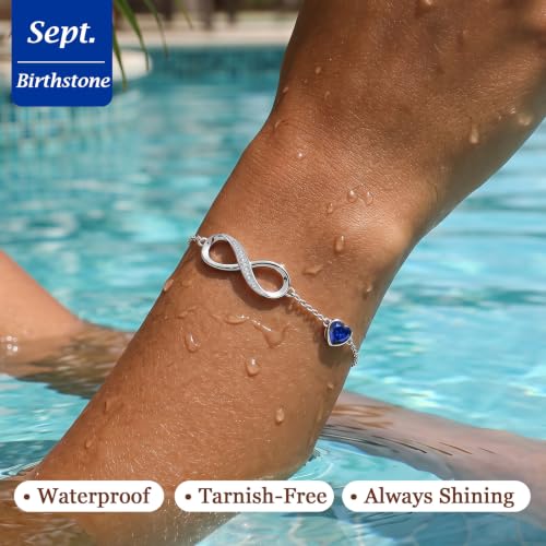 CDE 925 Sterling Silver Infinity Birthstone Bracelet Jewelry Gift for Women | Hypoallergenic,Non Tarnish,Heart CZ,Nickel-Free & Lead-Free,Anniversary Christmas Birthday Idea Gifts for Wife Girlfriend Her - color: 09-Sept