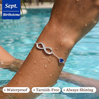 CDE 925 Sterling Silver Infinity Birthstone Bracelet Jewelry Gift for Women | Hypoallergenic,Non Tarnish,Heart CZ,Nickel-Free & Lead-Free,Anniversary Christmas Birthday Idea Gifts for Wife Girlfriend Her - color: 09-Sept