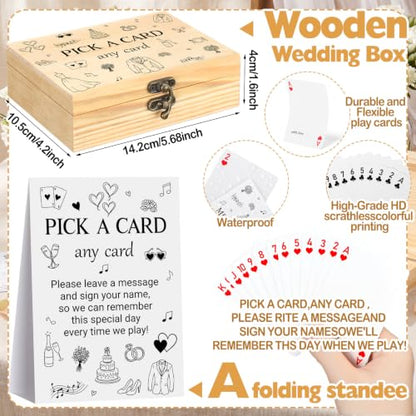 AceOrbit 57 Pack Wedding Party Guest Book Playing Cards Set with Wooden Box - color: White, style: Party