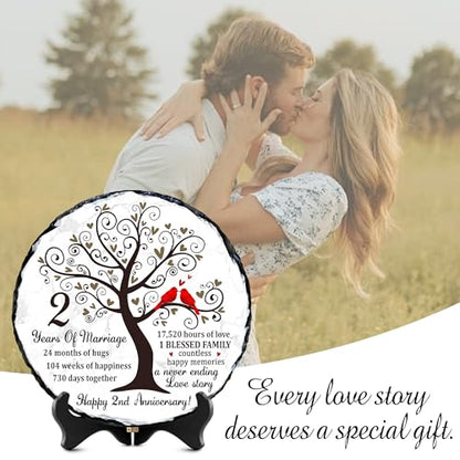 2nd Cotton Anniversary Slate Plaque - 2 Year Wedding Rock Sign - Traditional Second Marriage Celebration Gift for Husband Wife Couple - color: 2nd Wedding Anniversary