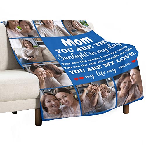 Personalized Blanket for Mom Gift on Mother's Day Birthday, Custom Throws with Picture Text Name, Photo Blankets, Made in USA - color: Design 12