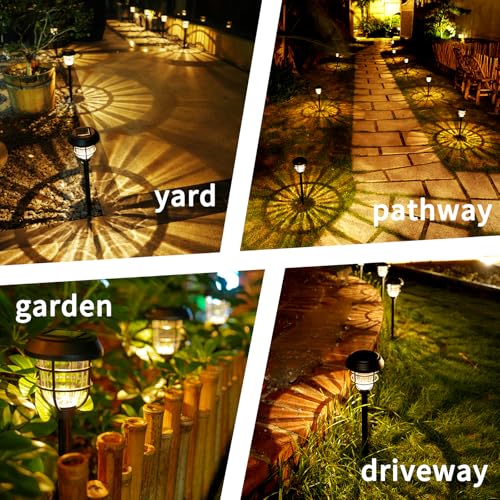 Solar Pathway Lights Outdoor, 8 Pack Bright LED Stake Lights, Waterproof IP65, Auto On Off Dusk to Dawn, Long-Lasting Battery (1000mAh), Up to 12 Hours Lighting for Walkway, Yard & Garden Decor